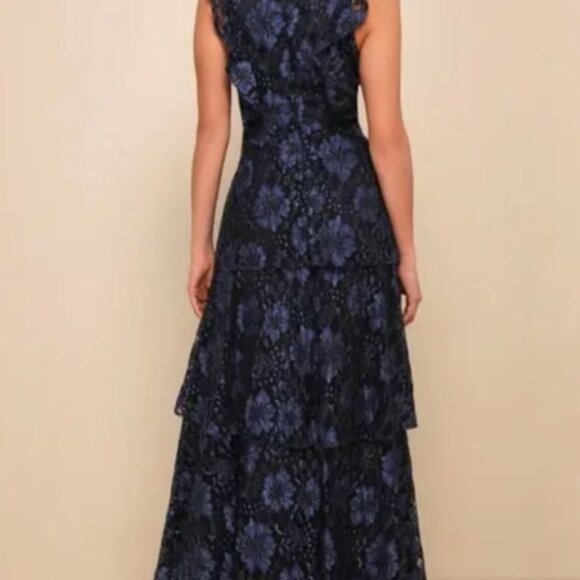 NWT Lulu's Molinetto Navy Blue Lace Ruffled Tiered Sleeveless Maxi Dress 3X - Picture 5 of 12